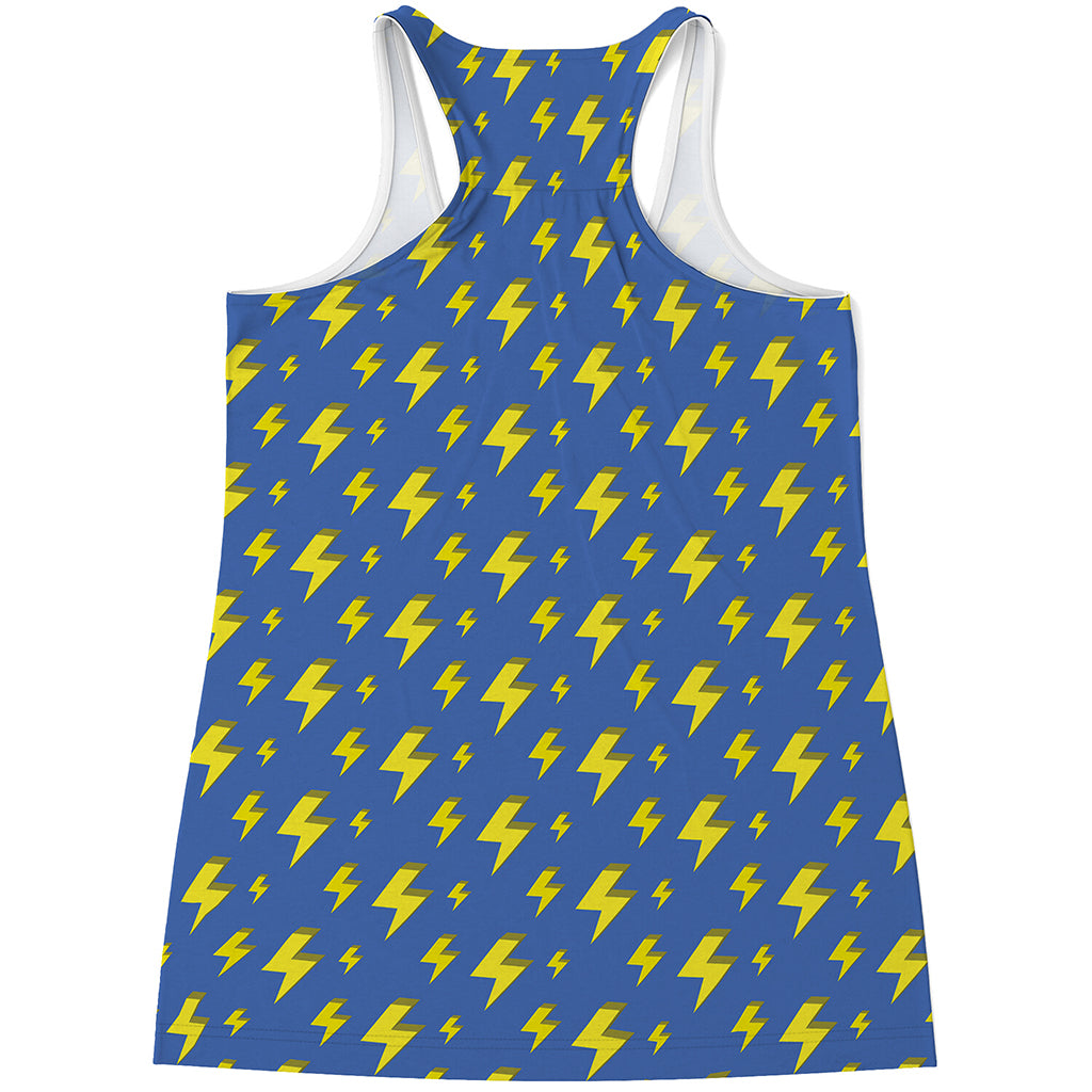 Blue And Yellow Lightning Pattern Print Women's Racerback Tank Top