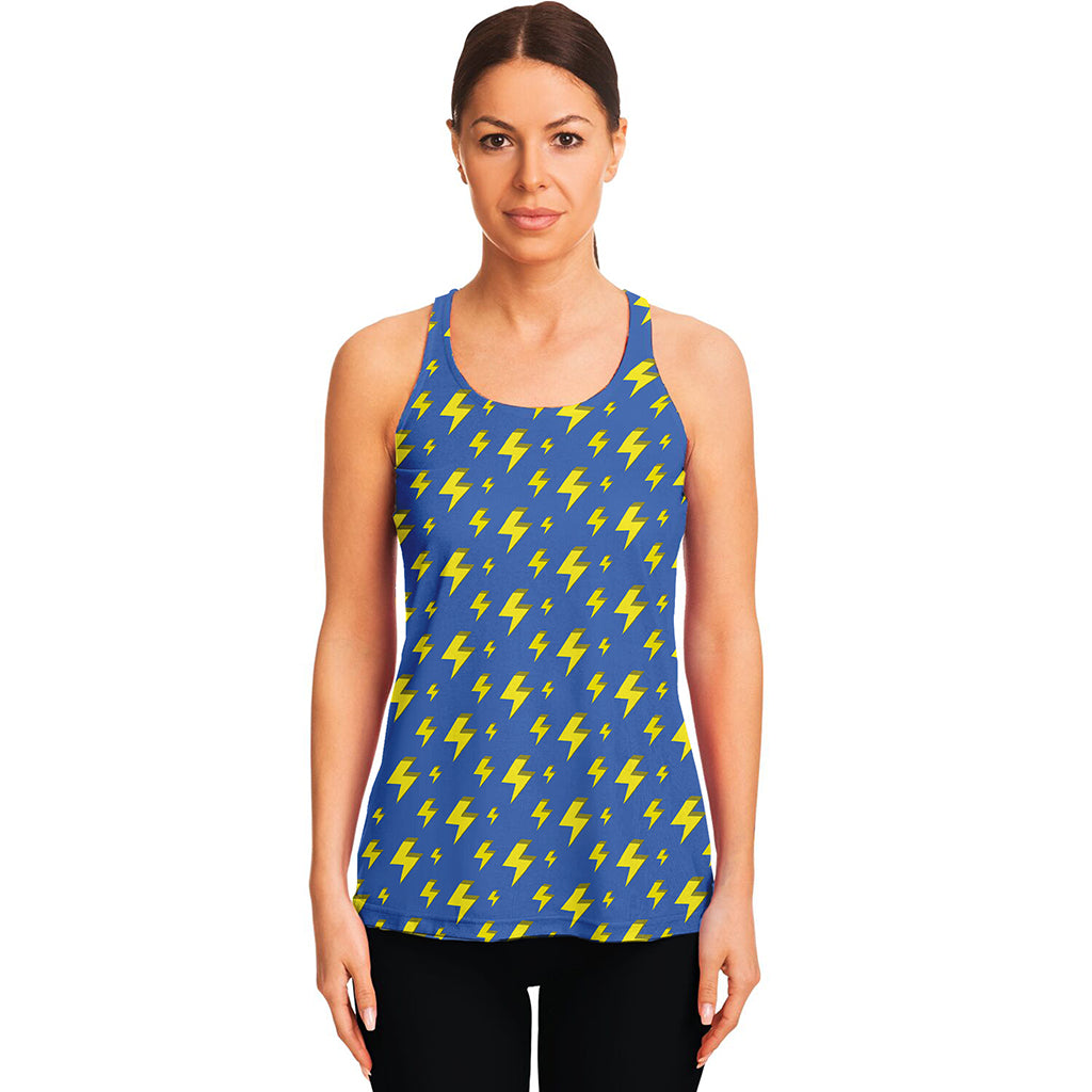 Blue And Yellow Lightning Pattern Print Women's Racerback Tank Top