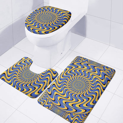 Blue And Yellow Motion Illusion Print 3 Piece Bath Mat Set