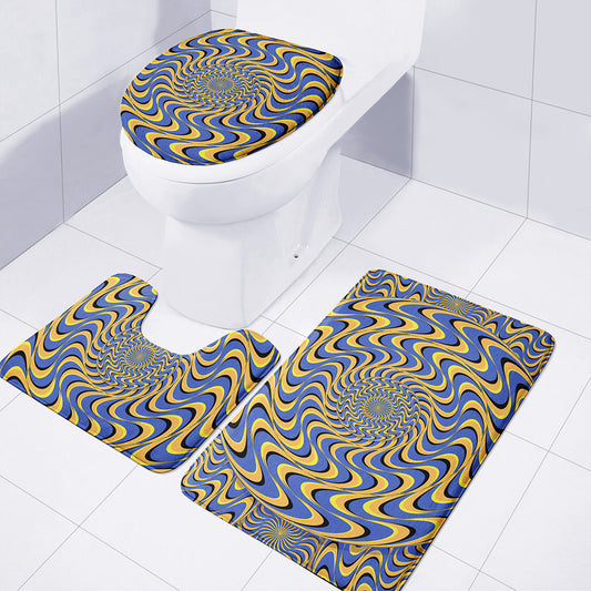 Blue And Yellow Motion Illusion Print 3 Piece Bath Mat Set