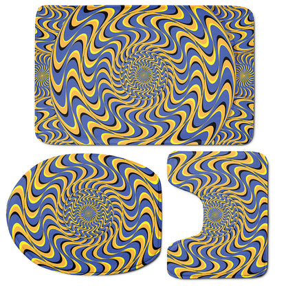 Blue And Yellow Motion Illusion Print 3 Piece Bath Mat Set