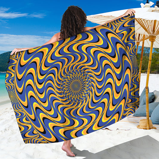 Blue And Yellow Motion Illusion Print Beach Sarong Wrap