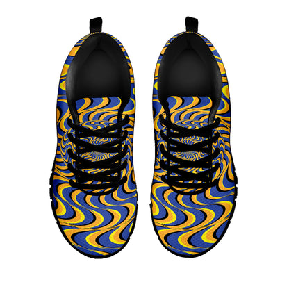 Blue And Yellow Motion Illusion Print Black Sneakers