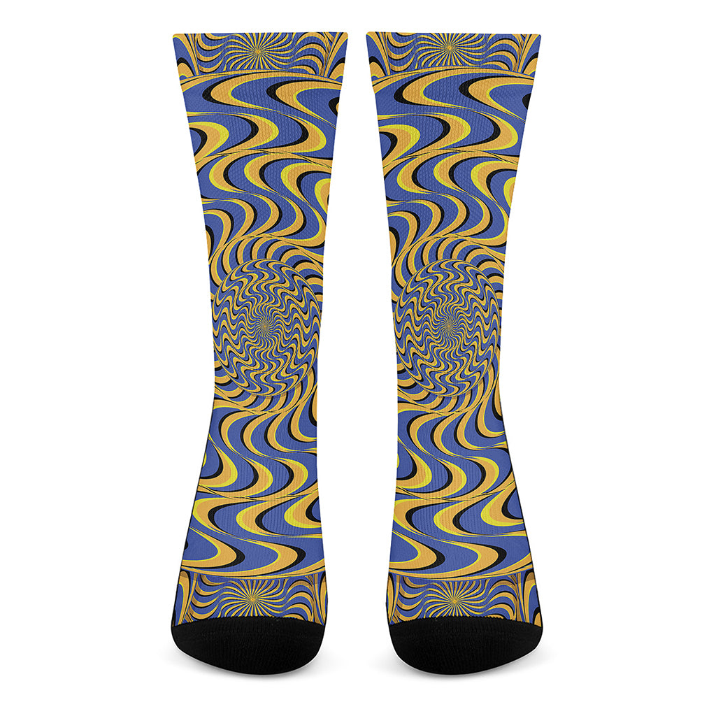 Blue And Yellow Motion Illusion Print Crew Socks