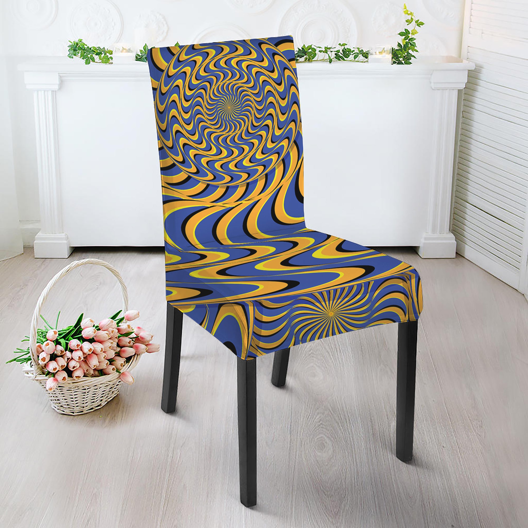 Blue And Yellow Motion Illusion Print Dining Chair Slipcover