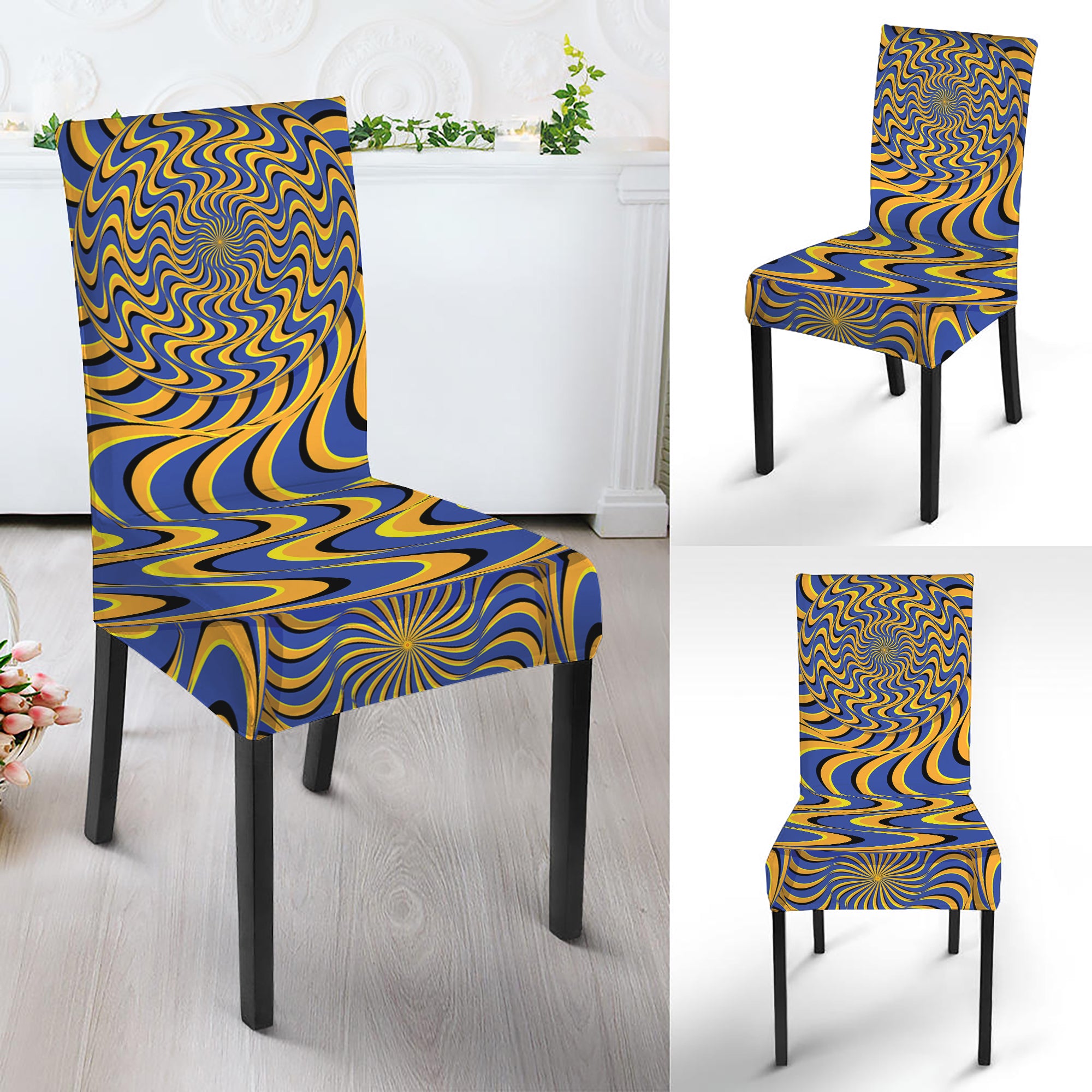 Blue And Yellow Motion Illusion Print Dining Chair Slipcover