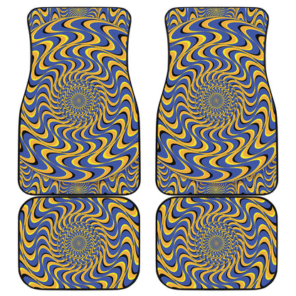 Blue And Yellow Motion Illusion Print Front and Back Car Floor Mats
