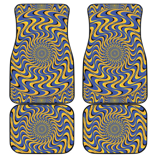 Blue And Yellow Motion Illusion Print Front and Back Car Floor Mats