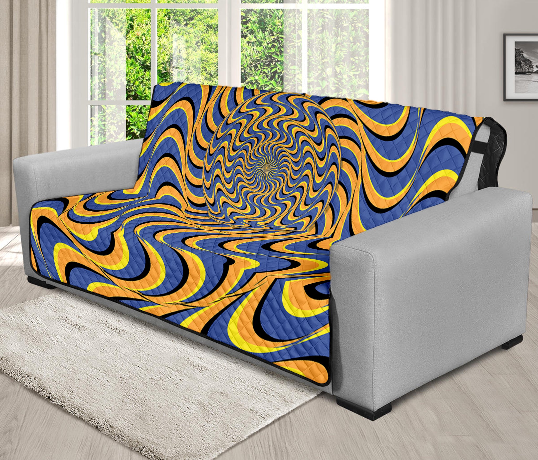 Blue And Yellow Motion Illusion Print Futon Protector