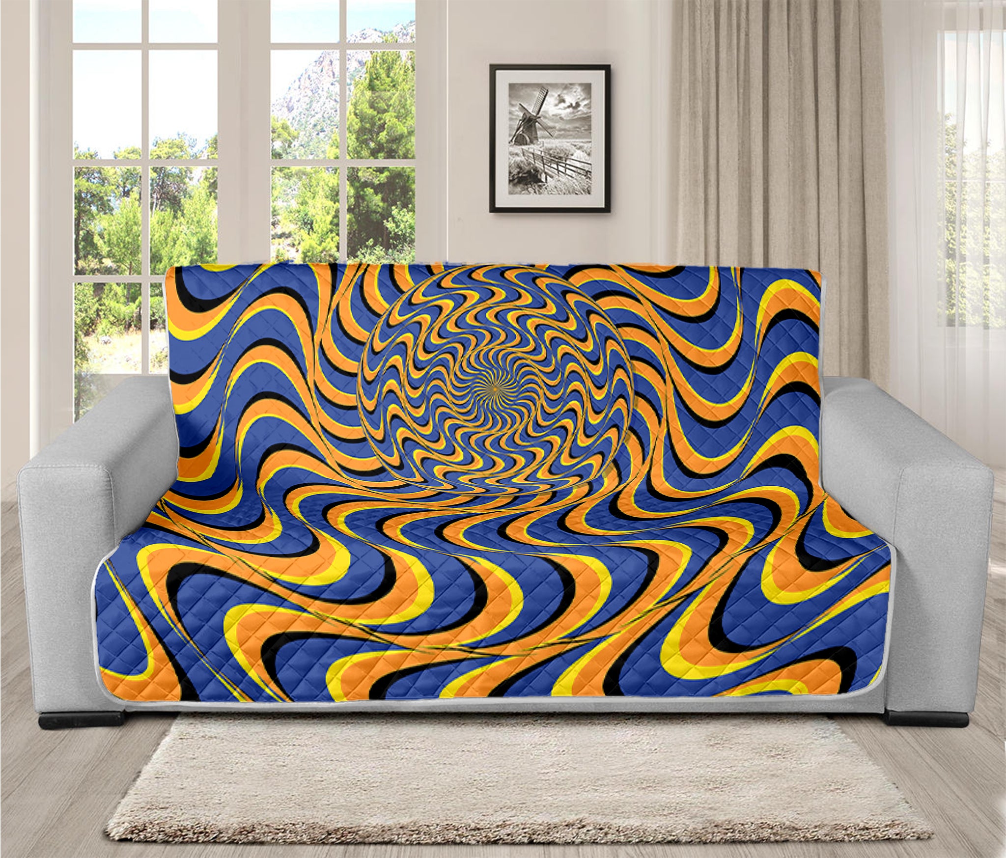 Blue And Yellow Motion Illusion Print Futon Protector