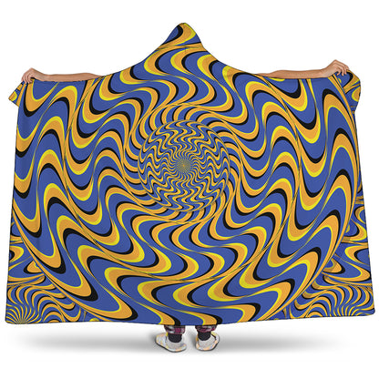 Blue And Yellow Motion Illusion Print Hooded Blanket