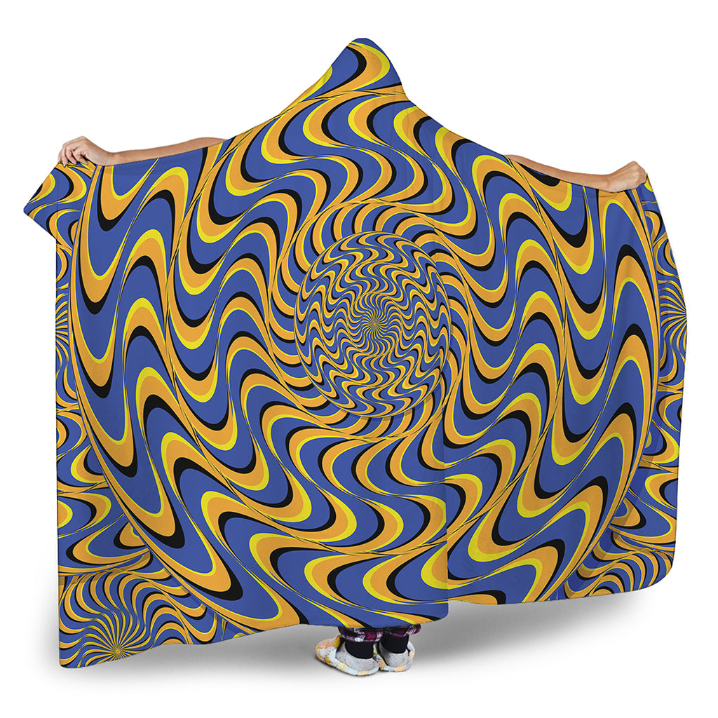 Blue And Yellow Motion Illusion Print Hooded Blanket