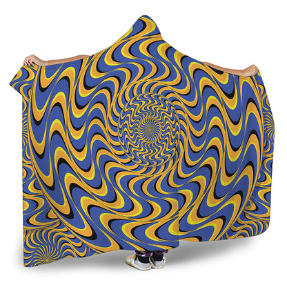 Blue And Yellow Motion Illusion Print Hooded Blanket