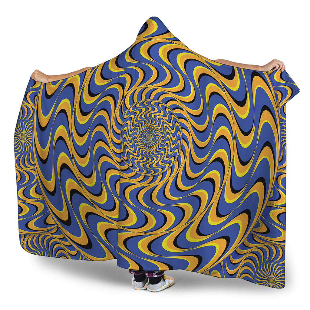 Blue And Yellow Motion Illusion Print Hooded Blanket