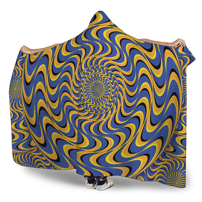 Blue And Yellow Motion Illusion Print Hooded Blanket