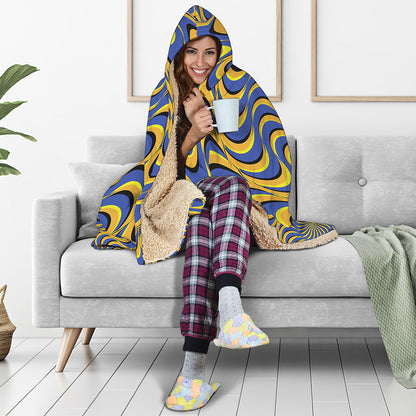 Blue And Yellow Motion Illusion Print Hooded Blanket