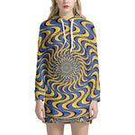 Blue And Yellow Motion Illusion Print Hoodie Dress