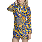 Blue And Yellow Motion Illusion Print Hoodie Dress