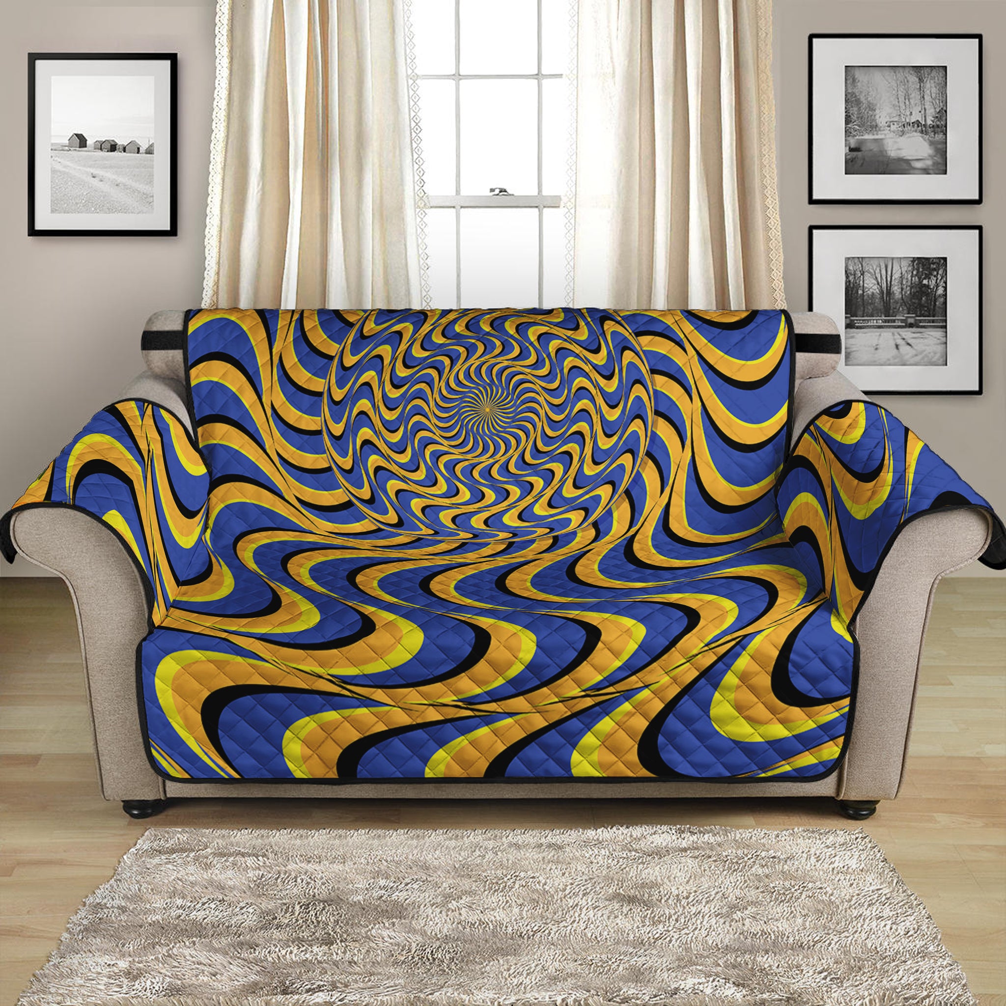 Blue And Yellow Motion Illusion Print Loveseat Protector