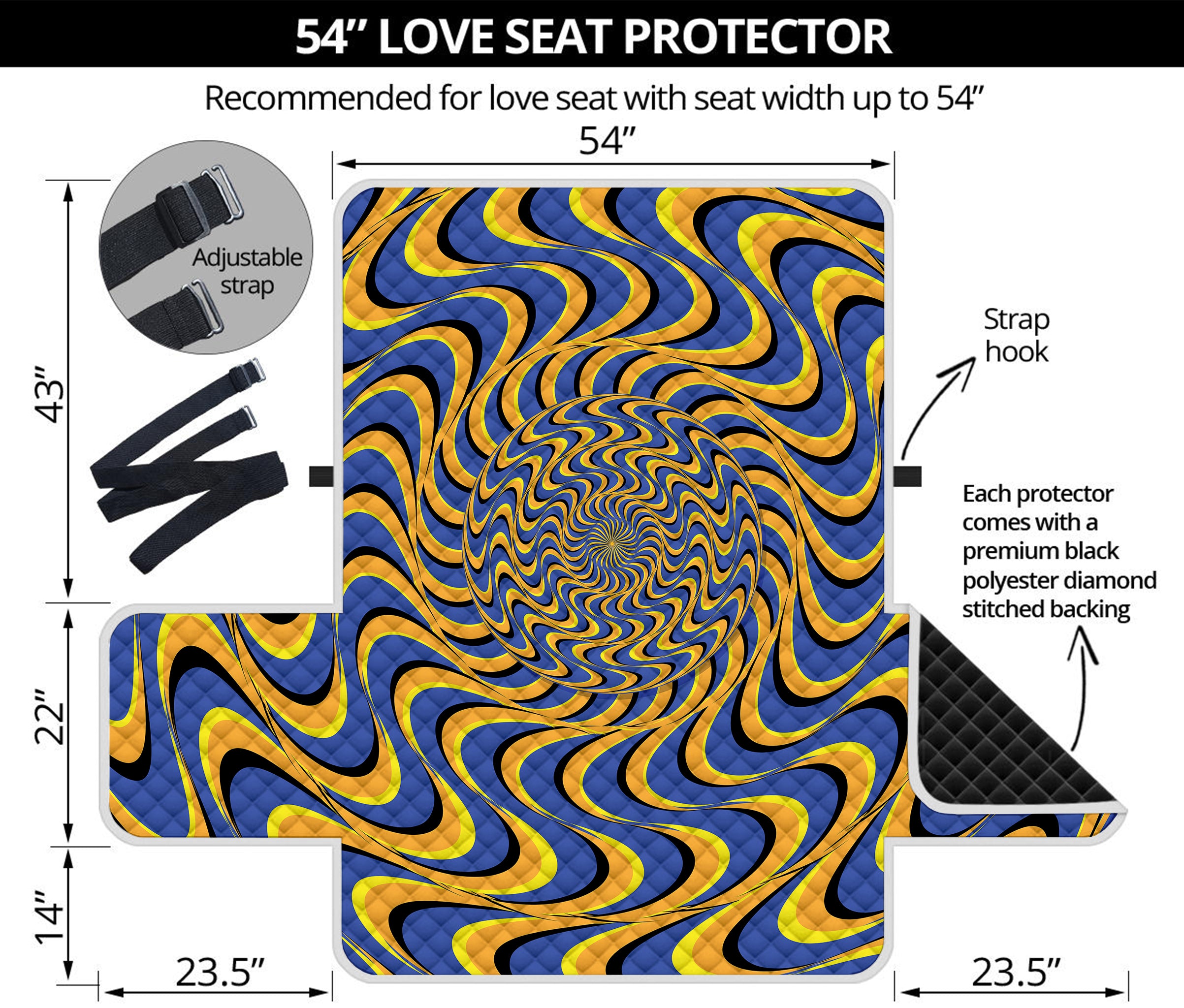 Blue And Yellow Motion Illusion Print Loveseat Protector