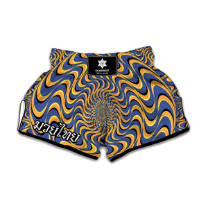 Blue And Yellow Motion Illusion Print Muay Thai Boxing Shorts