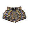 Blue And Yellow Motion Illusion Print Muay Thai Boxing Shorts