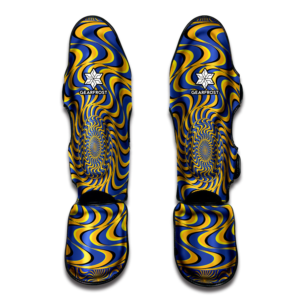 Blue And Yellow Motion Illusion Print Muay Thai Shin Guard