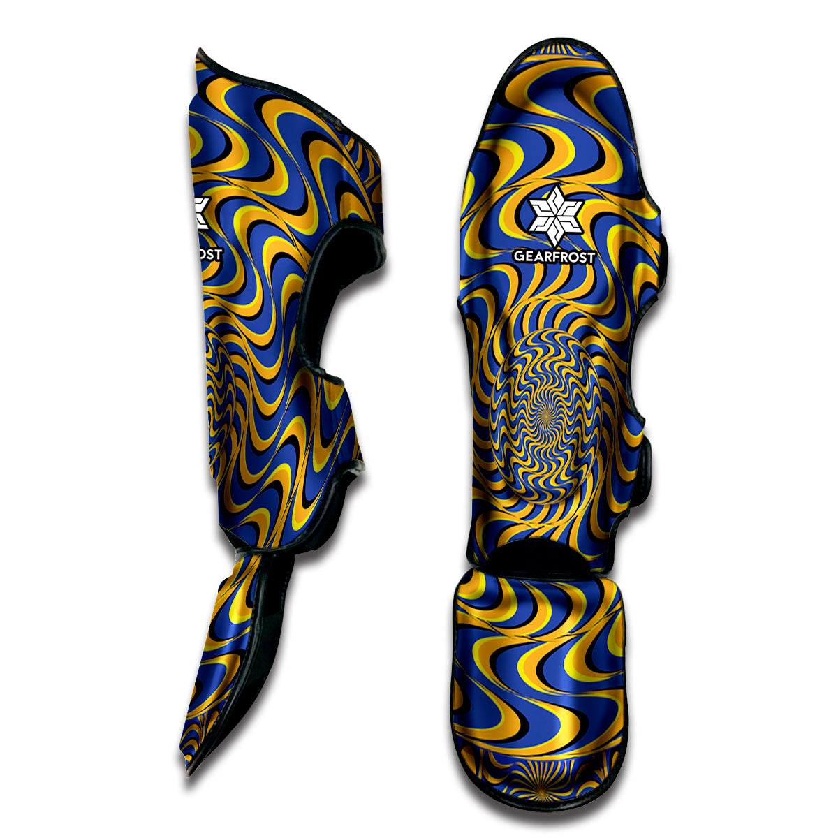 Blue And Yellow Motion Illusion Print Muay Thai Shin Guard