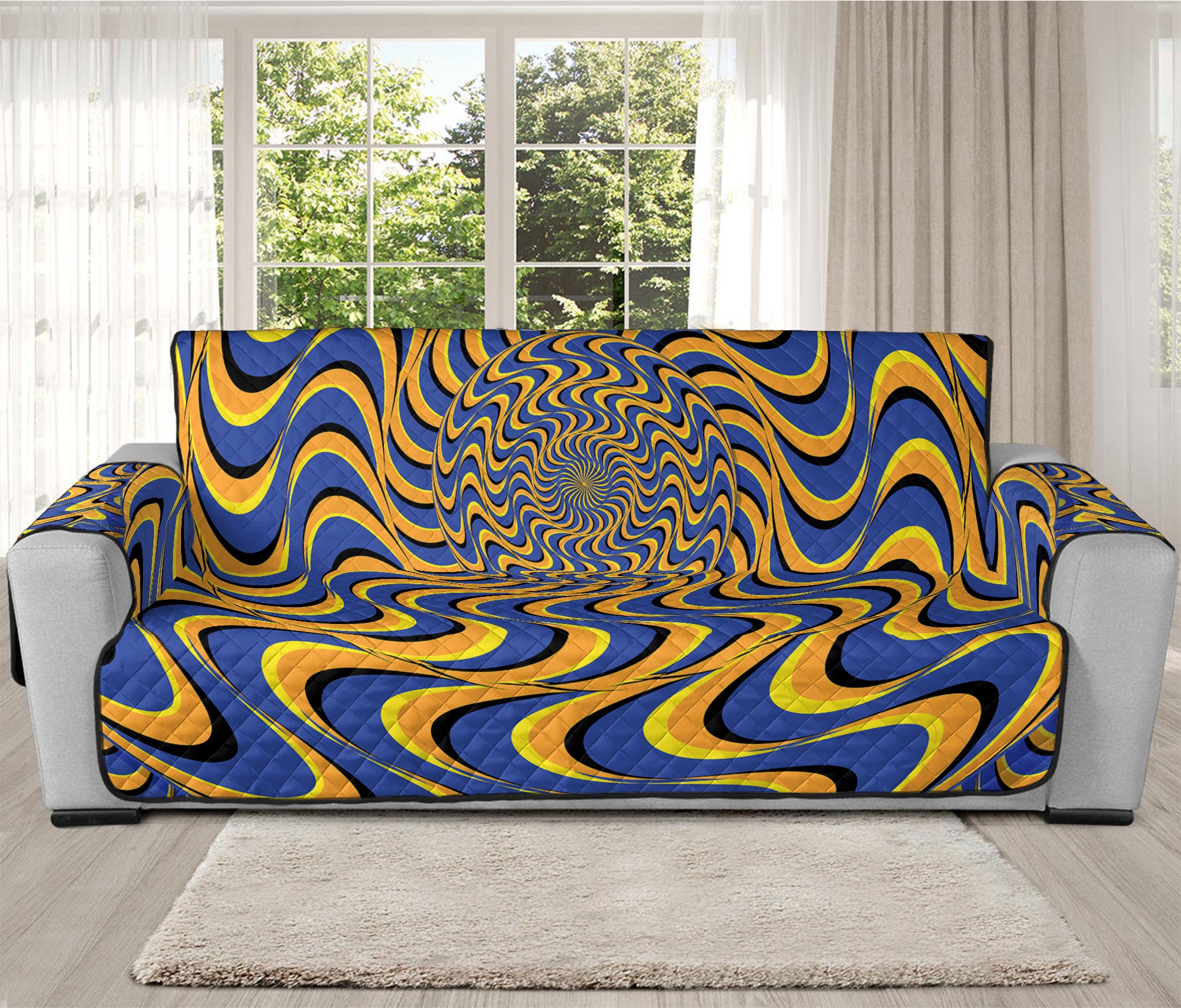 Blue And Yellow Motion Illusion Print Oversized Sofa Protector