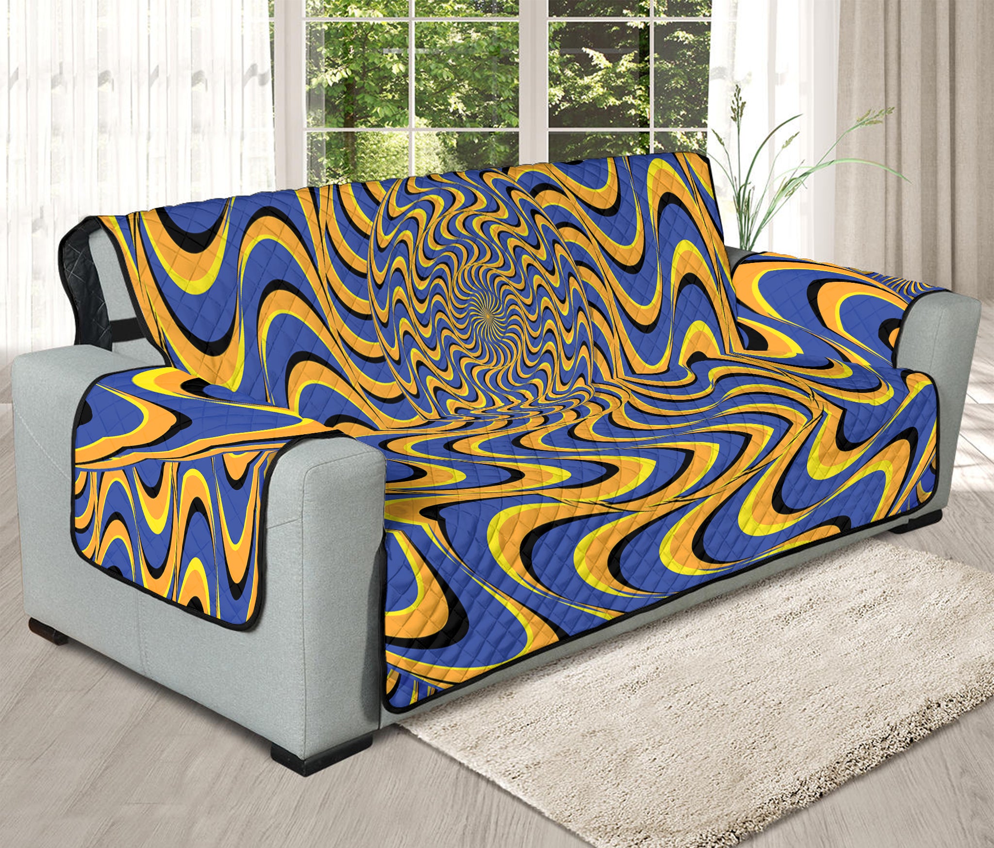 Blue And Yellow Motion Illusion Print Oversized Sofa Protector