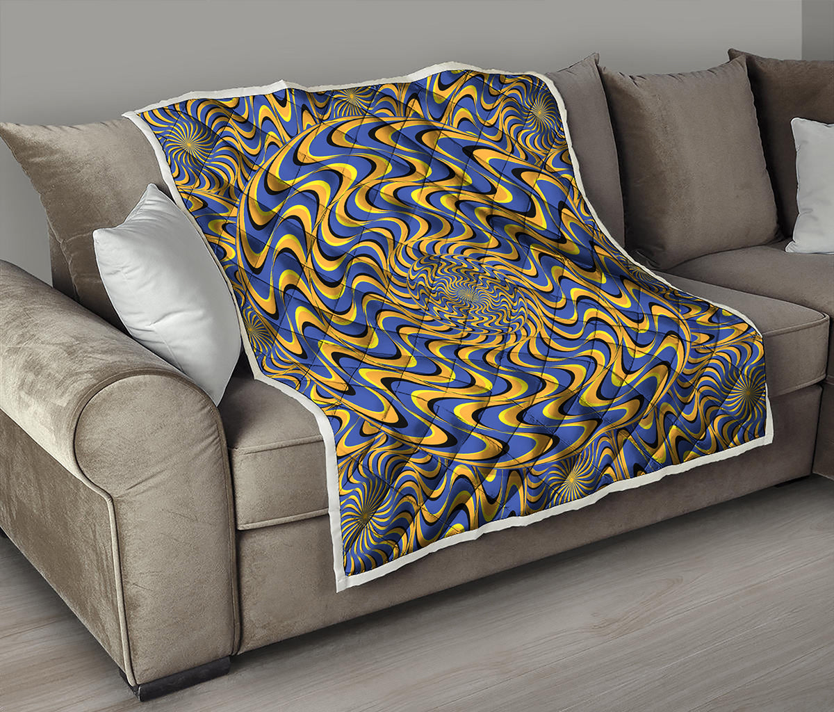 Blue And Yellow Motion Illusion Print Quilt
