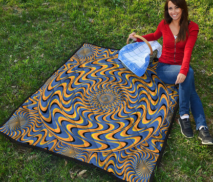 Blue And Yellow Motion Illusion Print Quilt