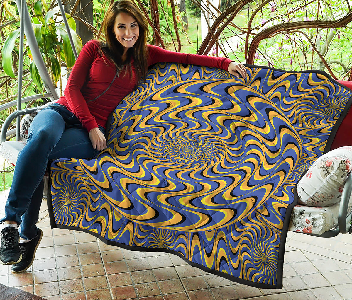 Blue And Yellow Motion Illusion Print Quilt