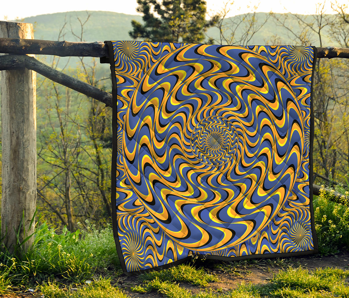 Blue And Yellow Motion Illusion Print Quilt