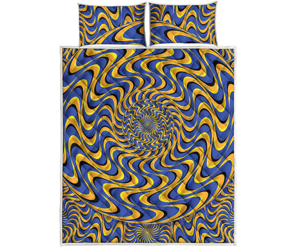 Blue And Yellow Motion Illusion Print Quilt Bed Set