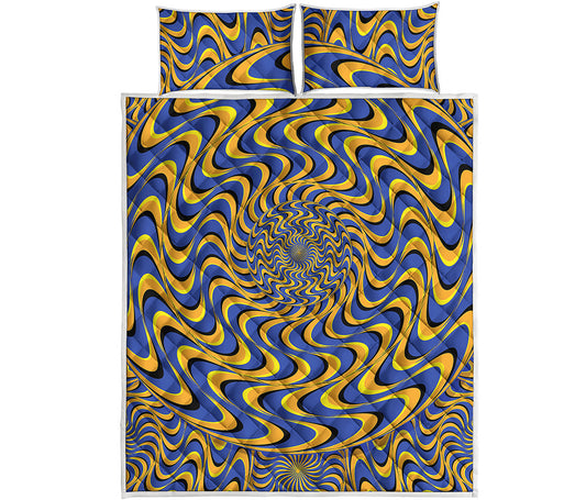 Blue And Yellow Motion Illusion Print Quilt Bed Set