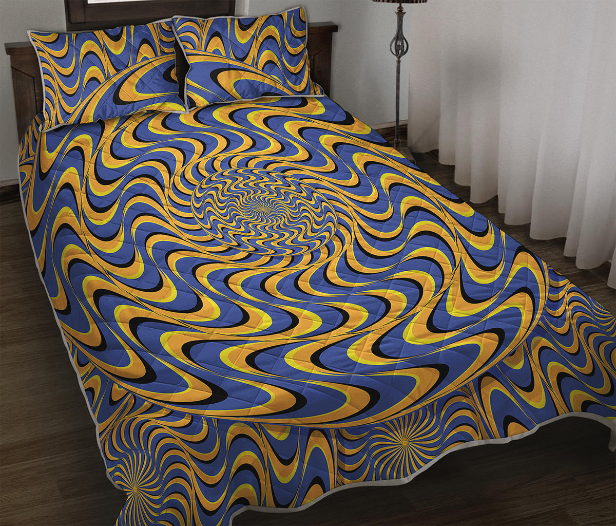Blue And Yellow Motion Illusion Print Quilt Bed Set