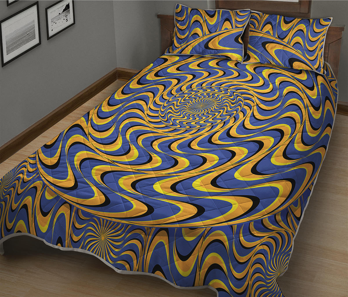 Blue And Yellow Motion Illusion Print Quilt Bed Set
