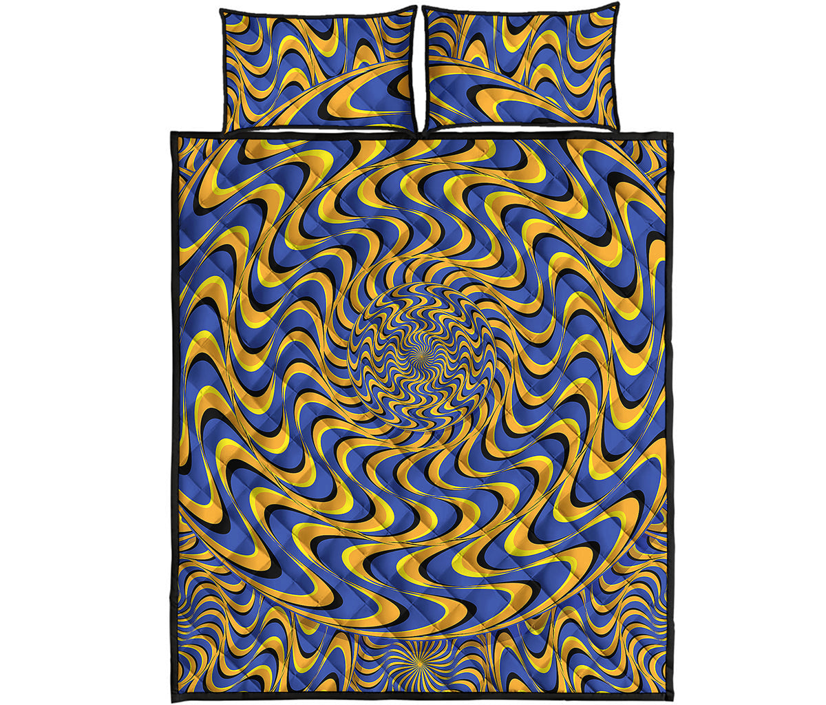 Blue And Yellow Motion Illusion Print Quilt Bed Set