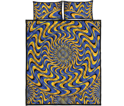 Blue And Yellow Motion Illusion Print Quilt Bed Set
