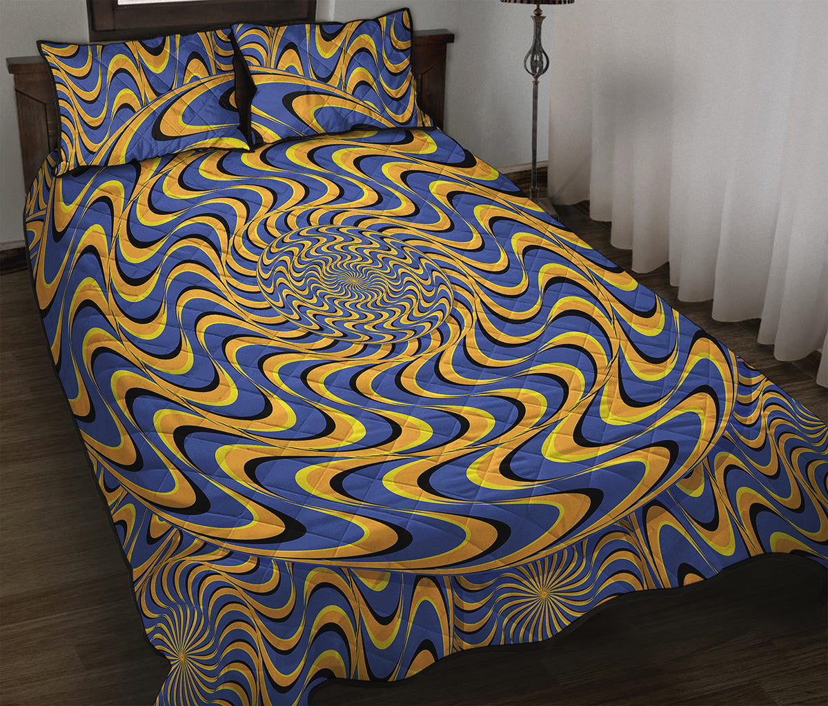 Blue And Yellow Motion Illusion Print Quilt Bed Set