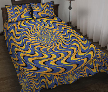 Blue And Yellow Motion Illusion Print Quilt Bed Set