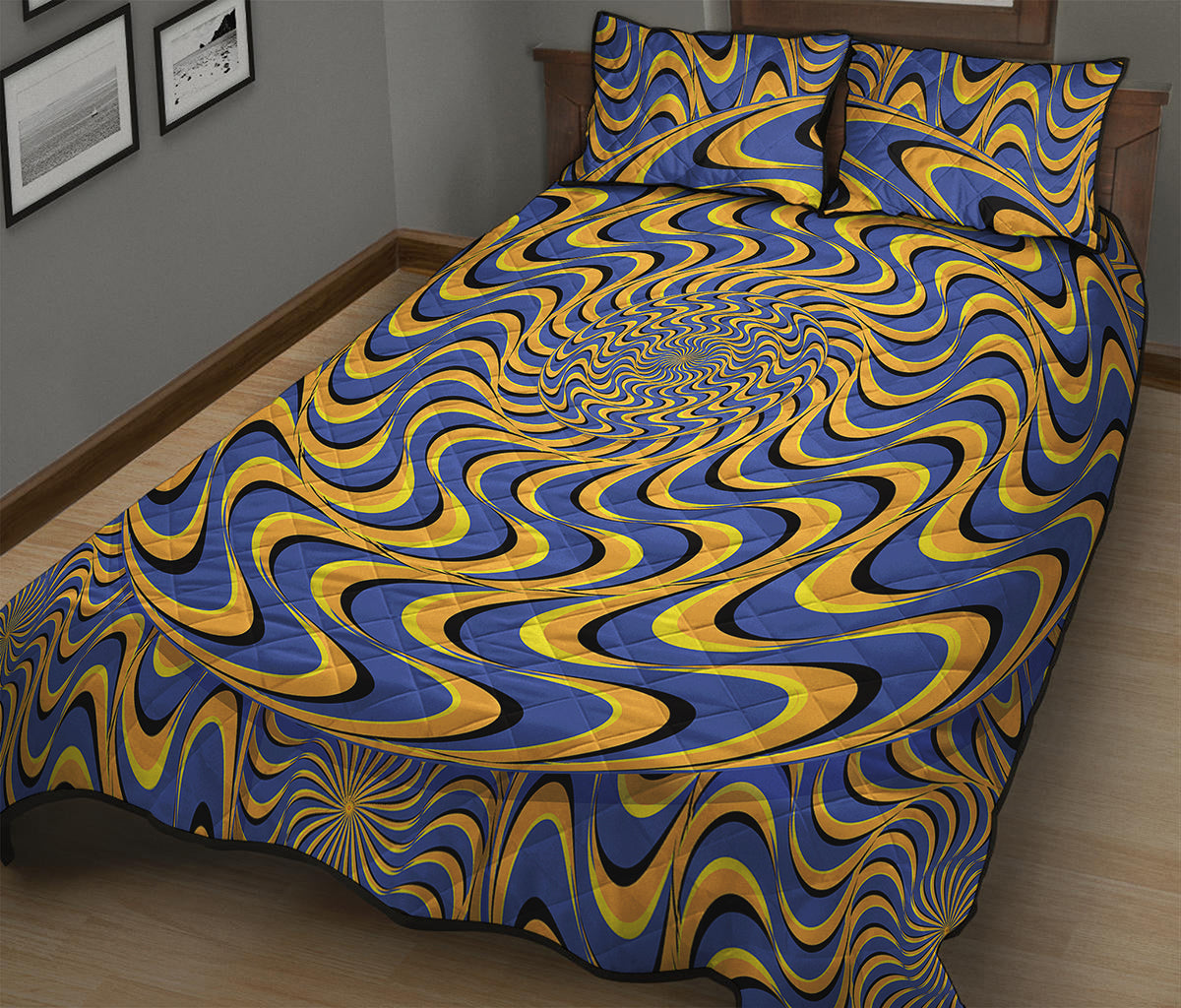 Blue And Yellow Motion Illusion Print Quilt Bed Set