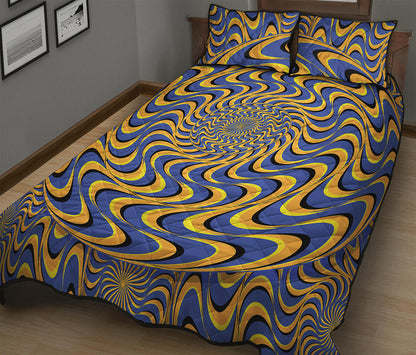 Blue And Yellow Motion Illusion Print Quilt Bed Set