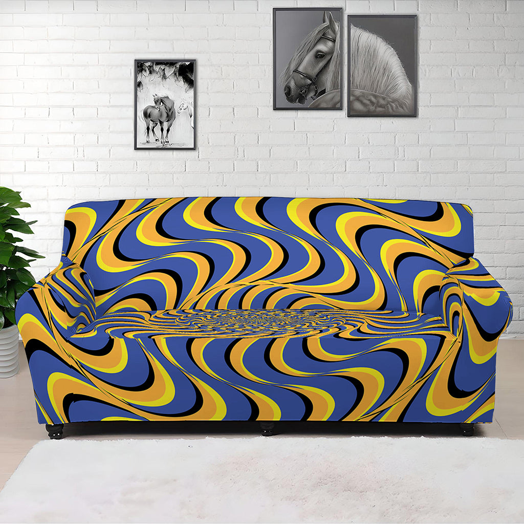 Blue And Yellow Motion Illusion Print Sofa Cover