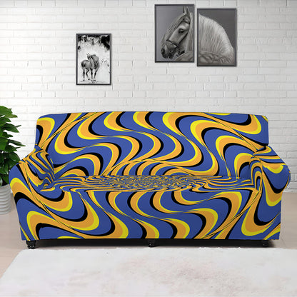 Blue And Yellow Motion Illusion Print Sofa Cover