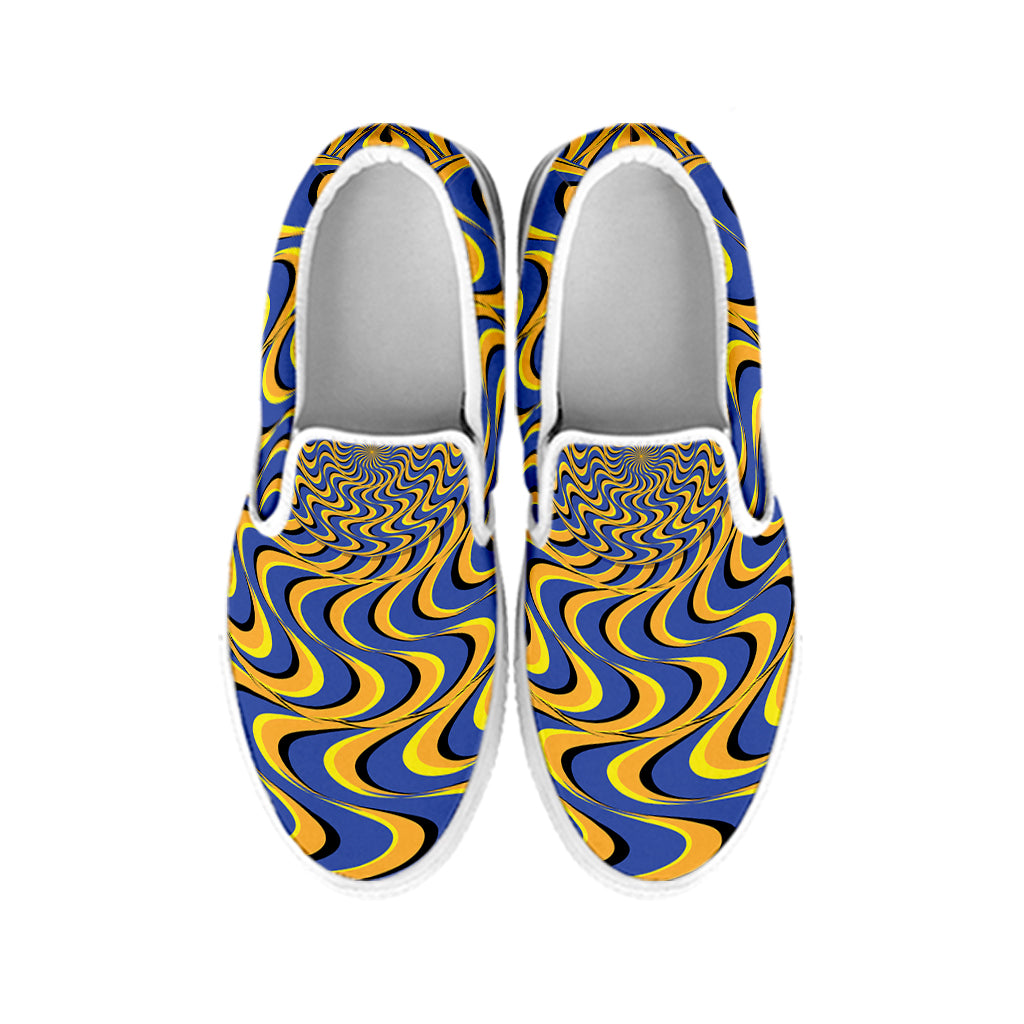 Blue And Yellow Motion Illusion Print White Slip On Shoes