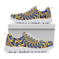 Blue And Yellow Motion Illusion Print White Running Shoes