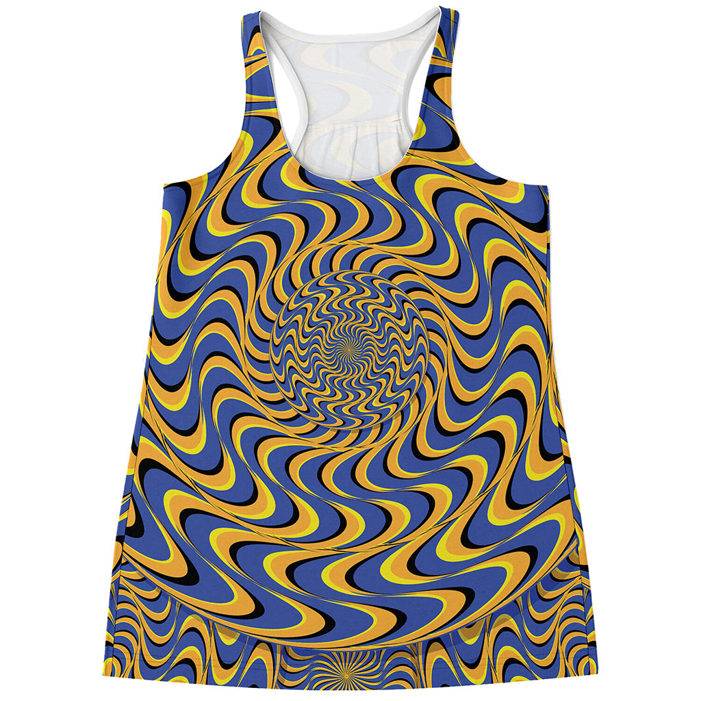 Blue And Yellow Motion Illusion Print Women's Racerback Tank Top