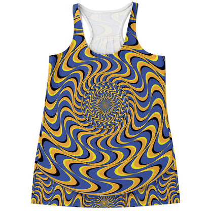 Blue And Yellow Motion Illusion Print Women's Racerback Tank Top